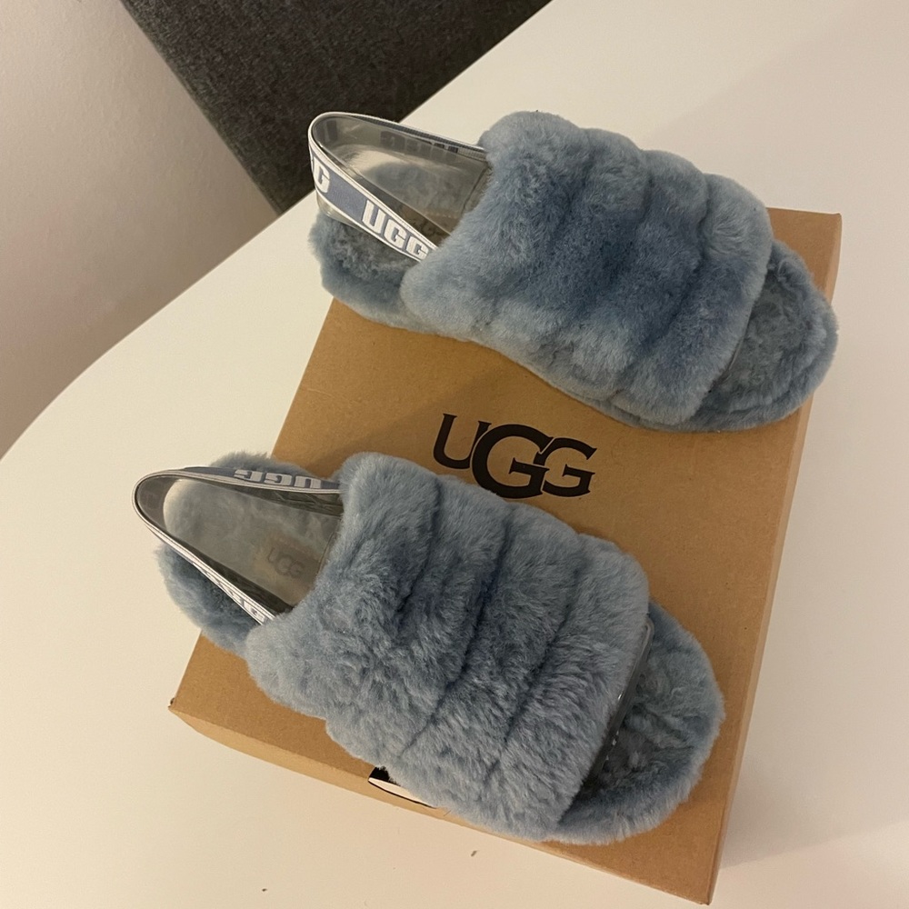 Ugg Fluff Yeah Blue Slippers - Picture 1 of 10